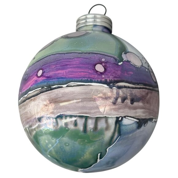 Handcrafted Glass bulb Holiday Ornament With Abstract Design multi color READ - Picture 1 of 5